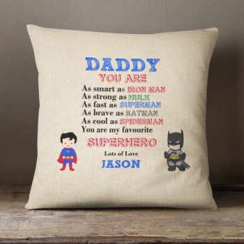 Personalised Cream Chenille Cushion - Superhero Dad